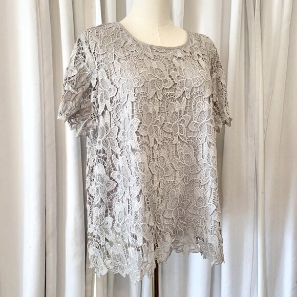 Philosophy Light Gray Lace Top Short Sleeve Size XL - Picture 1 of 5